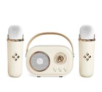 Mini Karaoke Machine for Kids, Portable Bluetooth Speaker with 2 Wireless Microphone, Cute Karaoke with Microphone Set, Retro Speaker Set Stereo Sound Enhanced Bass for Home Party Birthday (Yellow)