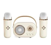 Mini Karaoke Machine for Kids, Portable Bluetooth Speaker with 2 Wireless Microphone, Cute Karaoke with Microphone Set, Retro Speaker Set Stereo Sound Enhanced Bass for Home Party Birthday (Yellow)