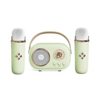 Mini Karaoke Machine for Kids, Portable Bluetooth Speaker with 2 Wireless Microphone, Cute Karaoke with Microphone Set, Retro Speaker Set Stereo Sound Enhanced Bass for Home Party Birthday (Green)