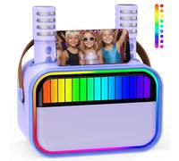 Mini Karaoke Machine for Kids, Portable Bluetooth Speaker with 2 Wireless Microphone, Karaoke Toys Birthday Gifts for Girls 4,5,6,7,8,10Year Old Home Party(Purple)