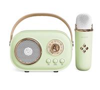 Mini Karaoke Machine,Karaoke Machine for Kids and Adults,Cute Karaoke with Microphone Set ,Portable Bluetooth Speaker with Microphone,Retro Handheld Style for Family Party Meeting Singing (Green)