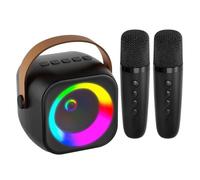 Mini Karaoke Machine, Kids Karaoke Machine Microphones Toy with 2 Wireless Microphones with Voice Changing Effects & LED Lights, Portable Bluetooth Speaker, Gifts for Girls Toys Age 3-12 Year (Black)