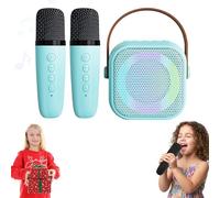 Mini Karaoke Machine, Kids Karaoke Machine Microphones Toy with 2 Wireless Microphones with Voice Changing Effects & LED Lights, Portable Bluetooth Speaker, Gifts for Girls Toys Age 3-12 Year (Blue)