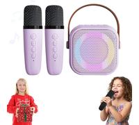 Mini Karaoke Machine, Kids Karaoke Machine Microphones Toy with 2 Wireless Microphones with Voice Changing Effects & LED Lights, Portable Bluetooth Speaker, Gifts for Girls Toys Age 3-12 Year (Purple)
