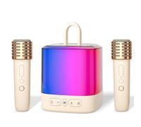 Mini Karaoke Machine Kids Singing Toy for Boys Girls, Portable Bluetooth Speaker with 2 Wireless Microphones, Karaoke Mic with Voice Changer & LED Party Lights Birthday Gift for 3-12 Year Olds(White)
