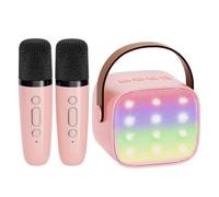 Mini Karaoke Machine Portable Bluetooth 5.3 PA Speaker With 2 Wireless Microphones For Home Family Singing Gift K12(Pink 2 mic)