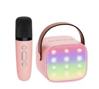 Mini Karaoke Machine Portable Bluetooth 5.3 PA Speaker With 2 Wireless Microphones For Home Family Singing Gift K12(Pink 1 mic)