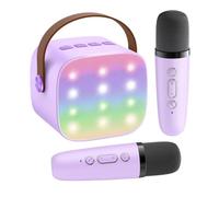 Mini Karaoke Machine Portable Bluetooth 5.3 PA Speaker With 2 Wireless Microphones For Home Family Singing Gift K12(Purple 2 mic)