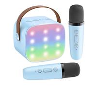 Mini Karaoke Machine Portable Bluetooth 5.3 PA Speaker With 2 Wireless Microphones For Home Family Singing Gift K12(Blue 2 mic)