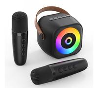 Mini Karaoke Machine, Portable Bluetooth Karaoke Speaker with 2 Wireless Mics for Kids and Adults, Birthday Gifts for Girls and Boys 4, 5, 6, 7, 8, 9, 10, 12+ Years Old Birthday Party Home Black