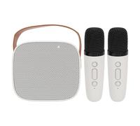 Mini Karaoke Machine, Portable Speaker HIFI Sound Multiple Playback Modes Voice Changing Retro with Microphone for Party (White and 2 Mic)