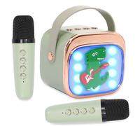 Mini Karaoke Machine Toys for Kids with 2 Wireless Microphones,Portable Bluetooth Speaker with Voice Changing Effects & LED Lights,Eliminate Original Sound,Gifts For Girls Boys Toddlers,Green