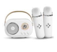 Mini Karaoke Machine, Wireless Retro Radio Style Singing Karaoke Machine with 2 Microphone Set Portable for Kids and Adults Birthday Home Party Style 2