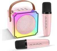 Mini Karaoke Machine with 2 Wireless Microphones for Kids and Adults,Portable Karaoke Machine with Voice Changer and LED Light,Birthday Gifts for Girls and Boys
