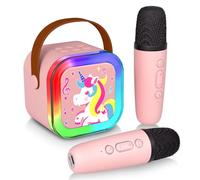 Mini Karaoke Machine with 2 Wireless Microphones, Karaoke Machine for Girls, Singing Toys for Ages 3 4 5 6 7 8 9 10 11 12 Years Old Birthday, Party, Pink Kids Karaoke Machine for Girls