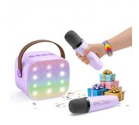 Mini Karaoke Machine with 2 Wireless Microphones, Kids Singing Toy for Girls Boys Ages 3-12, Portable Home Party Music Player, Purple Birthday Gift for 4-10 Year Old Children