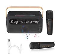 Mini Karaoke Machine with 2 Wireless Microphones, Portable Bluetooth Karaoke Speaker with LED Display Intelligent Scrolling Caption and Magic Sound Changing Effects for Family Home Party (Black)