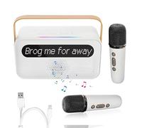 Mini Karaoke Machine with 2 Wireless Microphones, Portable Bluetooth Karaoke Speaker with LED Display Intelligent Scrolling Caption and Magic Sound Changing Effects for Family Home Party (White)