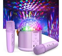 Mini Karaoke Machine with Disco LED Lights for Kids Adults, Bluetooth Karaoke Microphone Singing Speaker with 2 Wireless Mic and Light for All Smartphones, Gifts Toys for Birthday Family Home Party