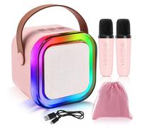 Mini Karaoke Machines for Kids, Girls Portable Karaoke Machine with 2 Microphones Speaker, 3 LED Disco Lights,5 Funny Sound, Gift for Boy Toddler Teen Adult Birthday Holiday Home Party