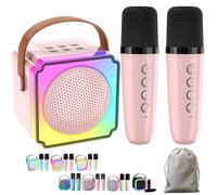 Mini Karaoke, Voice Changer, Mini Speaker with 2 Microphones Voice Changer, Bluetooth Portable Speaker with Lights, Birthday Gifts for Girls Boys Family Home Party (Pink-B)
