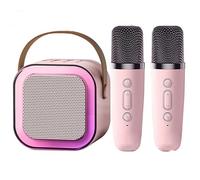 Mini Karaoke, Voice Changer, Mini Speaker with 2 Microphones Voice Changer, Bluetooth Portable Speaker with Lights, Birthday Gifts for Girls Boys Family Home Party (Pink-A)