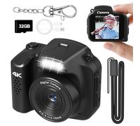 Mini Keychain Camera 4K 64MP Vintage Digital Camera,Pocket Retro Nostalgia Video Camera with LED Light and 32G Micro SD Card, Suitable for Teenagers, Adults, Kids, and Photography Beginners Black