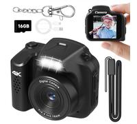 Mini Keychain Camera 4K 64MP Vintage Digital Camera,Pocket Retro Nostalgia Video Camera with LED Light and 16G Micro SD Card, Suitable for Teenagers, Adults, Kids, and Photography Beginners Black