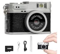 Mini Keychain Camera, Compact Mini Retro Camera, 1080P Tiny Digital Camera Vintage Compact with 32GB Card, Small Nostalgia Pocket Video Recorder Photo for Travel Study (Black)