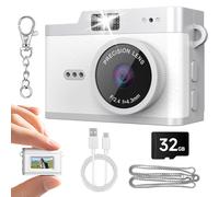 Mini Keychain Camera, Retro Snap Mini Digital Camera, 1080P Tiny Pocket Video Camera Vintage Portable Small Camcorder for Travel Vlogging, Video Recorder with 32GB Card, White