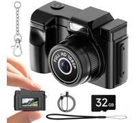 Mini Keychain Camera, Retro Snap Mini Digital Camera, 1080P Tiny Pocket Video Camera Vintage Portable Small Camcorder for Travel Vlogging, Video Recorder with 32GB Card, Black