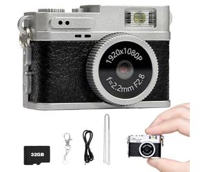 Mini Keychain Camera, Small Retro Snap, 1080P Tiny Digital Camera with 32GB Card, Vintage Nostalgia Pocket Video Recorder Vlogging Photo for Travel Study (Black)
