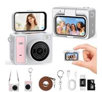 Mini Keychain Digital Camera, Pink Mini Camera with FILP Screen, 1MP 1080P Small Camera, 8GB Card, Video Recorder, Long Battery Life for Travel, Party and Vlog