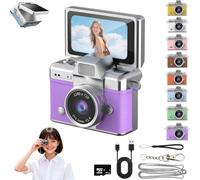 Mini Keychain Digital Camera Retro Mini Digital Video Camera Small bodycam 1080P FHD Recording with 0.96" IPS Screen with 6 Retro Filters AVI Format-Ideal for Phone Transfer (Purple, 128GB)