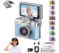 Mini Keychain Digital Camera Retro Mini Digital Video Camera Small bodycam 1080P FHD Recording with 0.96" IPS Screen with 6 Retro Filters AVI Format-Ideal for Phone Transfer (Blue, 32GB)