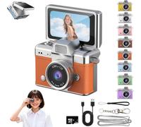 Mini Keychain Digital Camera Retro Mini Digital Video Camera Small bodycam 1080P FHD Recording with 0.96" IPS Screen with 6 Retro Filters AVI Format-Ideal for Phone Transfer (Orange, 64GB)