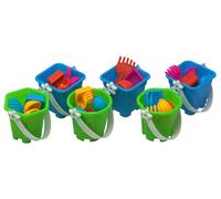 Mini Kids Beach Bucket and Sand Toy Playsets - Blue/Green - Set of 6