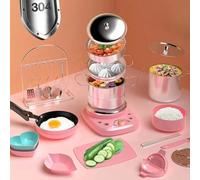 Mini Kitchen Real Cooking Sets,Food Making for Beginner Cooking Educational Tool,Junior Easy Safe Tools Dishes Set (Pink)