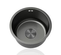 Mini Kitchen Sink Black Round,Stainless Steel Small Sink,Single Bowl Caravan Sinks with Drainer Fittings and Overflow for Campervan Bar Restaurant,Undermount and Topmount (Ø 40cm)