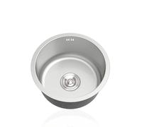 Mini Kitchen Sink,Silvery,Round,Stainless Steel,Single Bowl,Small Caravan Sink with Drainer Fittings and Overflow for Campervan Bar Restaurant,Undermount and Topmount (Ø 38cm)