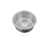 Mini Kitchen Sinks,Grey,Round,304 Stainless Steel,Single Bowl Caravan Sink with Drainer Fittings and Overflow,Undermount and Topmount (Ø 28 cm)