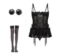 mini kitty Babydoll Lingerie for Women Babydoll Bodysuit See Through Lace Cutout Bra Chemise Nightdress Sheer Mesh Teddy Fairy Nightwear Sleepwear for Sweet Night Honeymoon (Style one, 4)