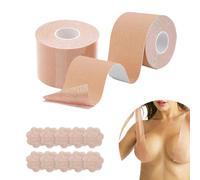 mini kitty Boob Tape, Boobtapes with 5 Pairs Nipple Covers, Booby Body Tape for Large Breasts A-G Cup, Self-Adhesive Strapless Bob Tape, Invisible Breast Lift Tape (Skin, One Size)