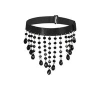 mini kitty Choker Necklace Black Lace Gothic Choker Necklace Tassel Collar Elegant Crystals Jewelry Costume Accessories for Women Girls Halloween Party (Style A, One Size)