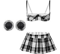 mini kitty Lingerie Set for Women Strappy Adjustable Half Cup Naughty Bra and Panties Set with Nipple Covers Suspender and Garter Belt Nightwear Nightdress for Cosplay Honeymoon