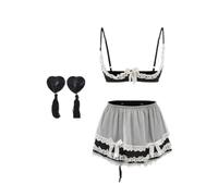mini kitty Lingerie Set for Women Strappy Adjustable Half Cup Naughty Bra and Panties Set with Nipple Covers Suspender and Garter Belt Nightwear Nightdress for Cosplay Honeymoon