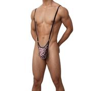 mini kitty Men's Mankini Thong Leopard Pattern Underwear Swimwear G String Lingerie Swimsuit Joke Novelty Fancy Dress Costume for Man Beach Holiday One Piece Adjustable