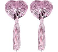 mini kitty Nipple Tassels Sexy Nipple Covers Heart Pasties Reusable Glitter Sequin Breast Sticker and Bow Nipple Clamps Nipple Clips Body Bells for Women Party Role Play Costume Valentine (Pink)