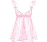 mini kitty Sexy Babydoll Lingerie Set for Women Sheer See Through Mesh Nightdress Open Front Teddy Sleepwear Pyjamas with G String V Neck Chemise for Valentine Honeymoon (pink, One Size)