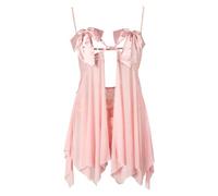 mini kitty Sexy Lingerie Set Bow Tie Open Front Babydoll Fairy Nightwear See Through Lace Floral Adjustable Strappy Chemise Sleepwear Nightdress with Thong for Honeymoon Sweet Night (Style 5, Pink)